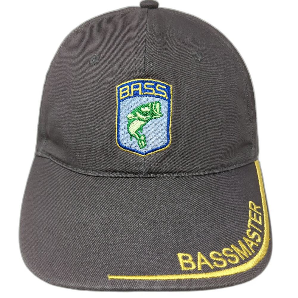 B.A.S.S. Baseball Cap Gray One Size Bassmaster Embroidered Brim USA Flag Hat
